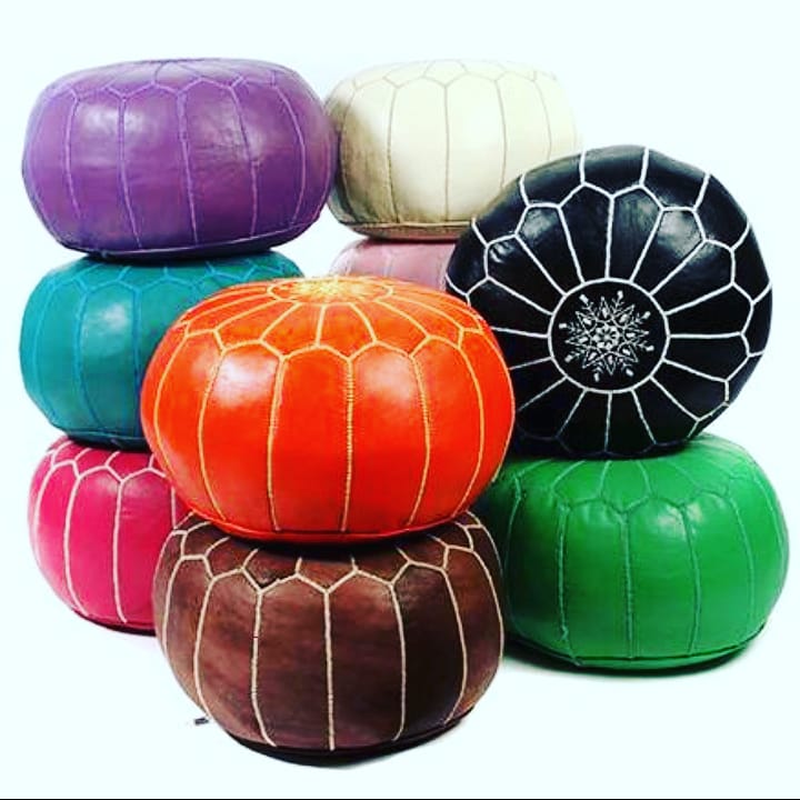 Moroccan Multi Colors Leather Poufs