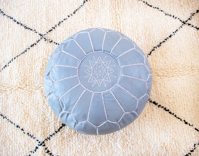 Moroccan Grey Leather Pouf