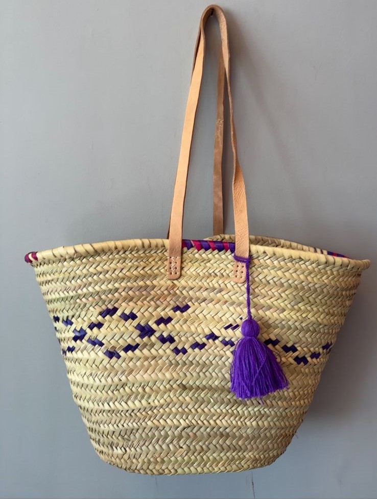 French market bag with brown Leather strip