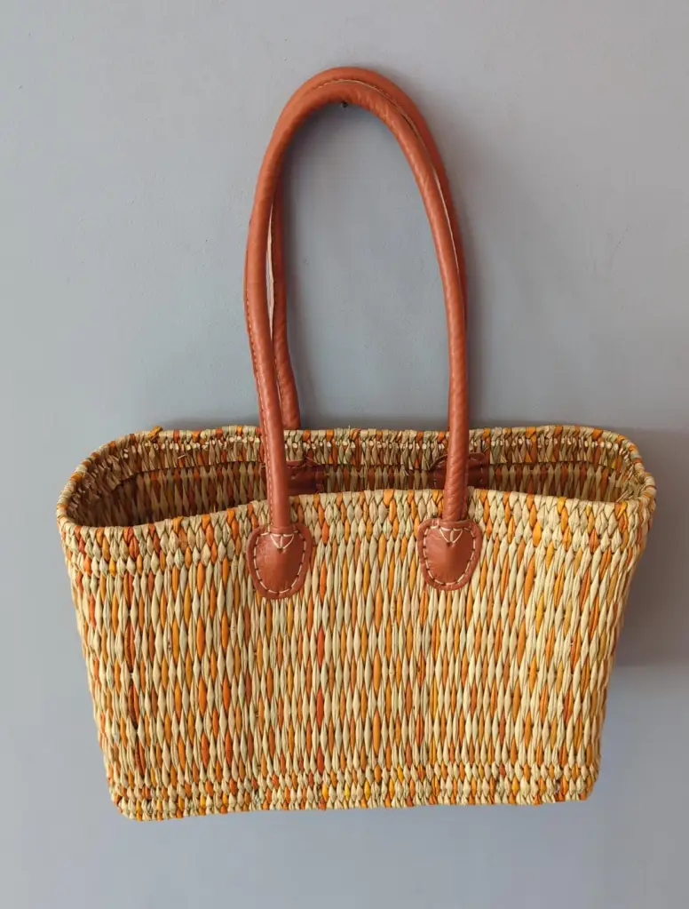 French market bag with brown Leather strip