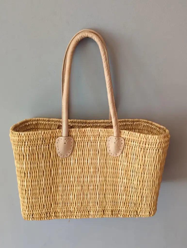 French market bag with beige Leather strip