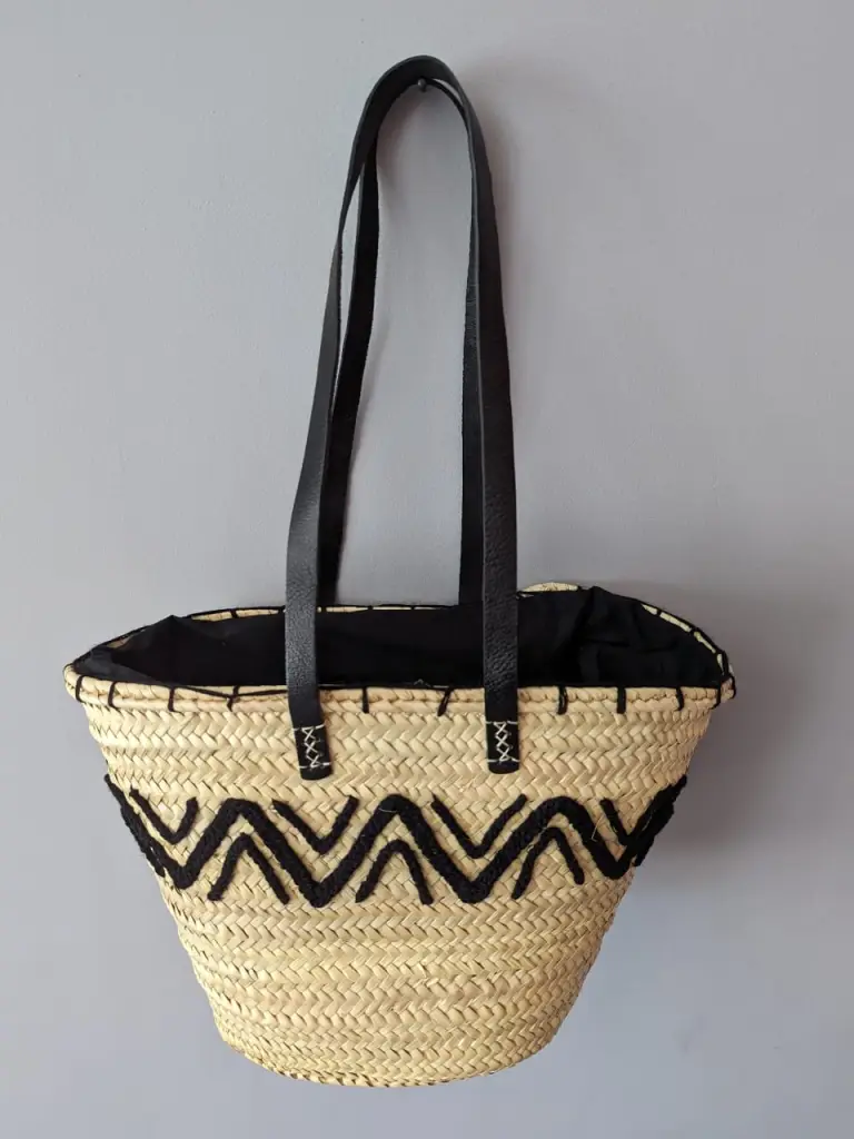 French market bag with black Leather strip